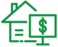 a green line drawing of a house and a computer monitor
