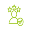 a green and white icon with stars and a check mark