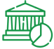 a green line art of a building and pie chart
